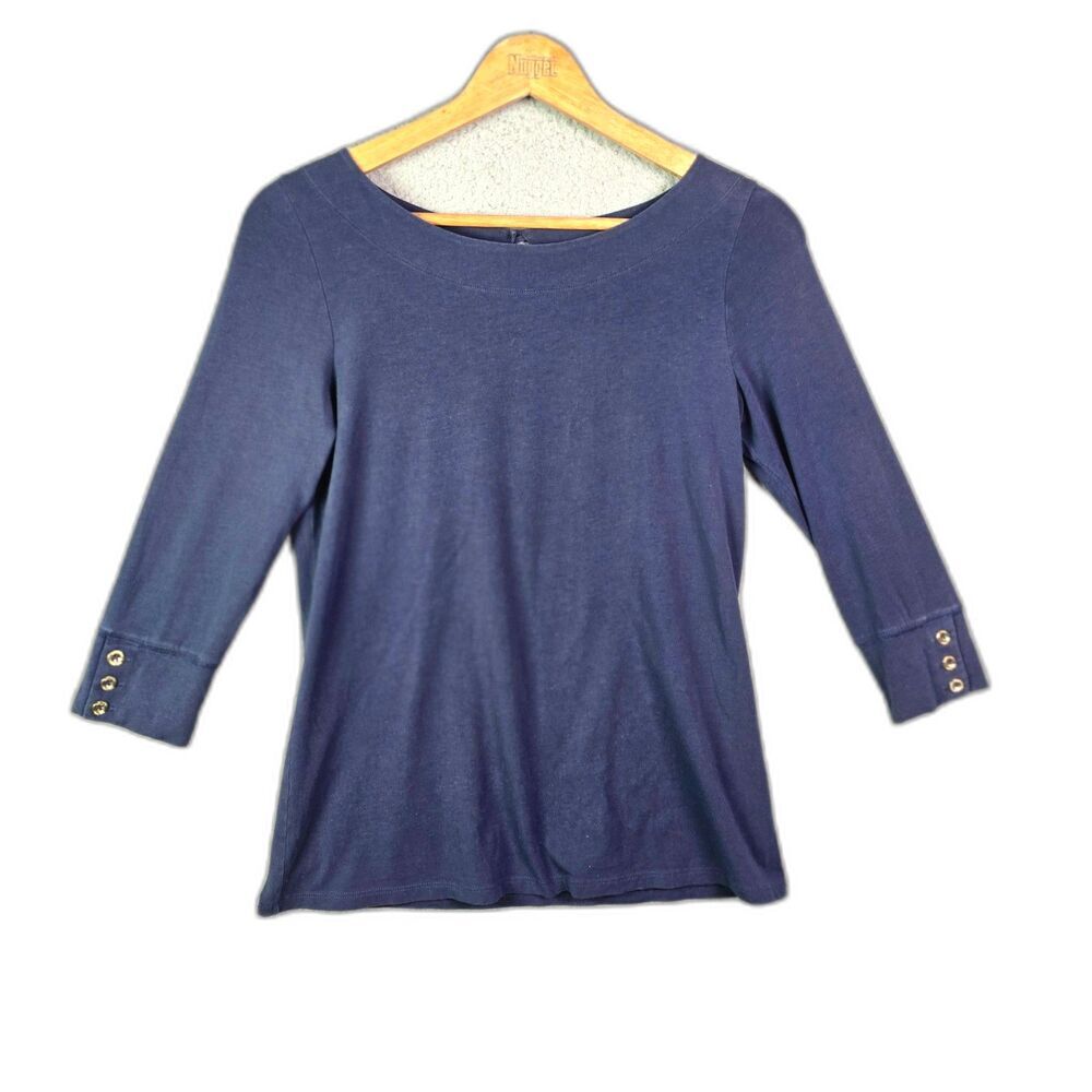 Lilly Pulitzer Top Navy Gold Button Cuff Small Coastal Keyhole Preppy